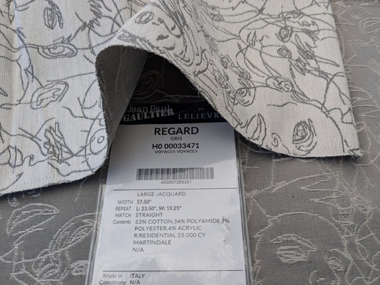 59 EV56 Square 24"x28" Scalamandre Lelievre Paris Regard Gris Gray and White Figurative Historical
