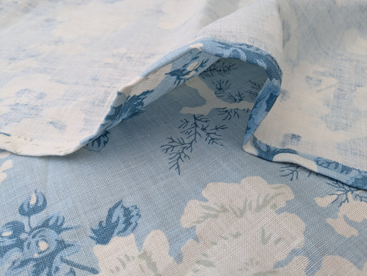 64 EV56 1.1yards Scalamandre Ascot Linen Print Blue White Floral Print MSRP USD 606/y