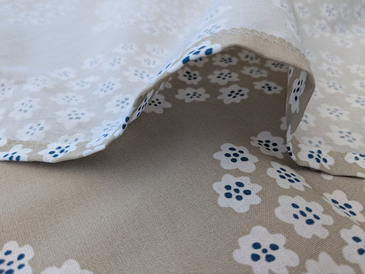 1.2 yards Scalamandre MARIMEKKO Puketti Print Blue and White on Tan Cotton Dot Circle -  66 EV56
