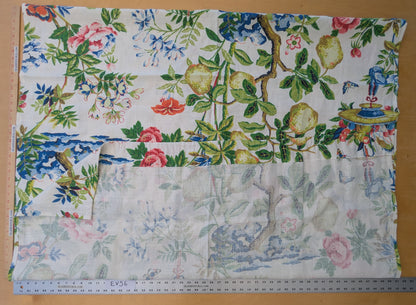 68 EV56 1.4 yards Scalamandre Shantung Garden in Bloom Print Chinoiserie Flower Fruit Basket Floral Botanical Historical MSRP USD378/y