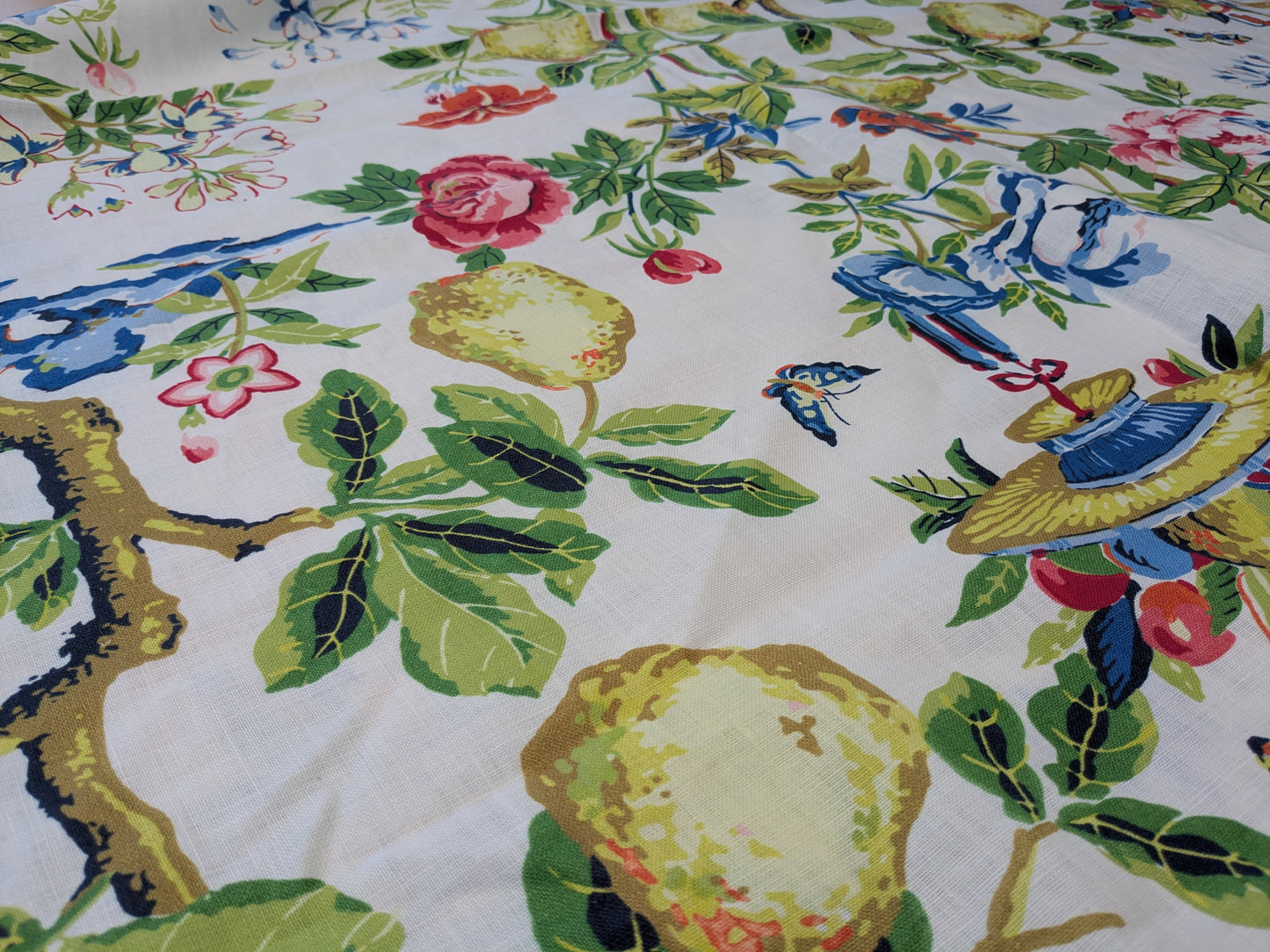 68 EV56 1.4 yards Scalamandre Shantung Garden in Bloom Print Chinoiserie Flower Fruit Basket Floral Botanical Historical MSRP USD378/y