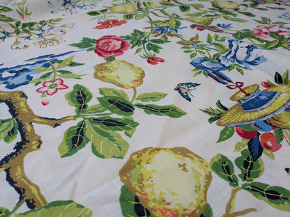 68 EV56 1.4 yards Scalamandre Shantung Garden in Bloom Print Chinoiserie Flower Fruit Basket Floral Botanical Historical MSRP USD378/y