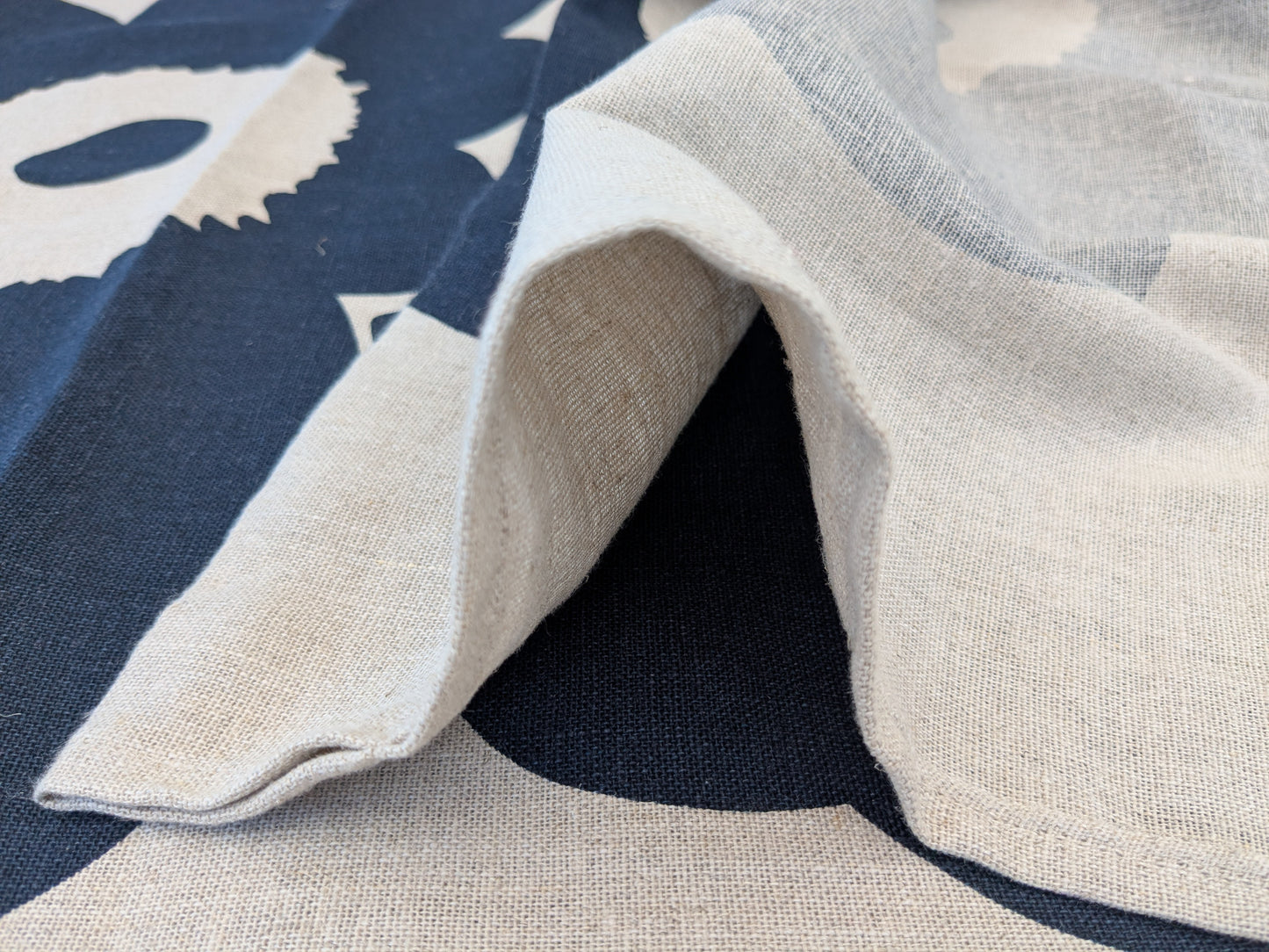 2.4 yards Scalamandre MARIMEKKO Unikko Linen Print Navy Linen Floral Botanical Print Navy Blue - 68 EV56