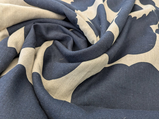 2.4 yards Scalamandre MARIMEKKO Unikko Linen Print Navy Linen Floral Botanical Print Navy Blue - 68 EV56