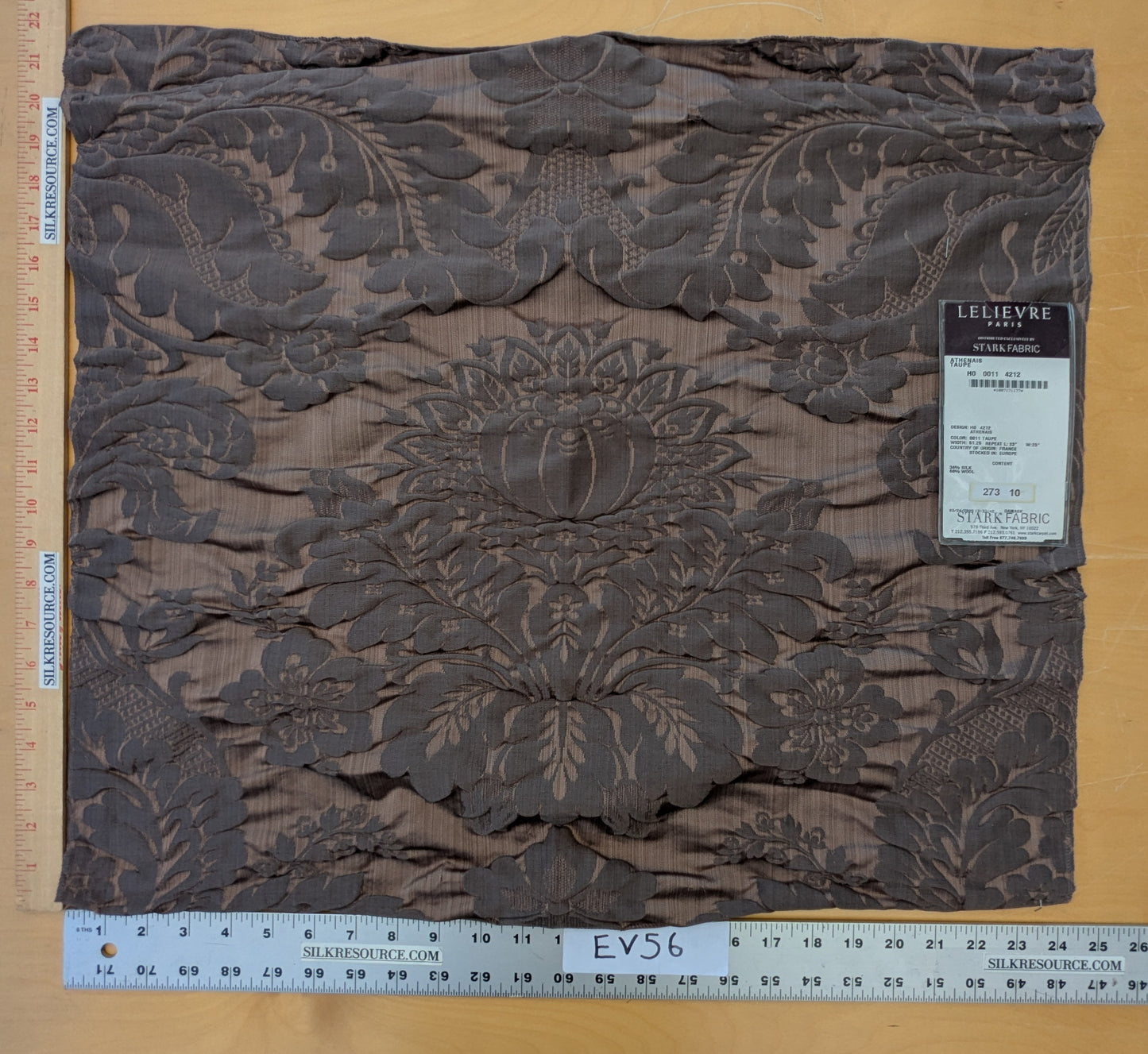 21"x24" Scalamandre Lelievre Paris Athenais Taupe Brown Silk Wool Damask MSRP USD1082 - 69 EV56