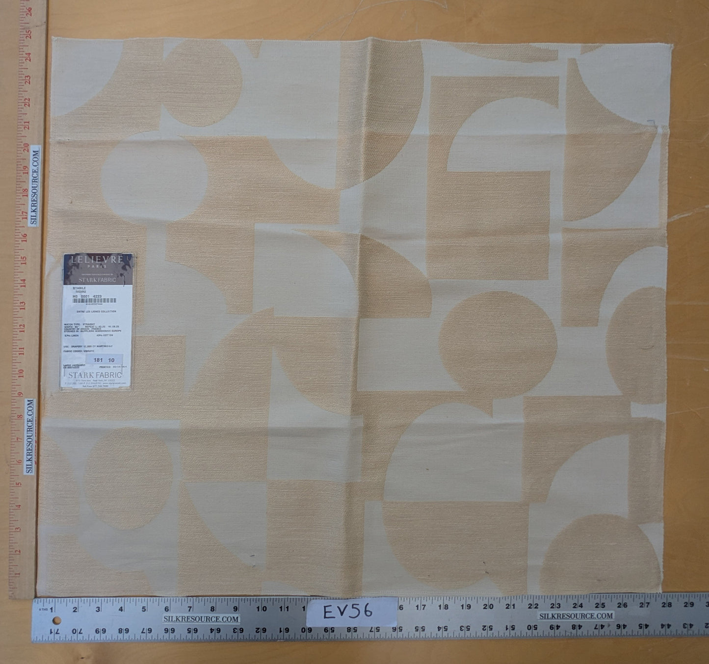25"x 27" Scalamandre Lelievre Stabile Ivoire Ivory Cream Geometric Large Jacquard Linen Cotton -80 EV56