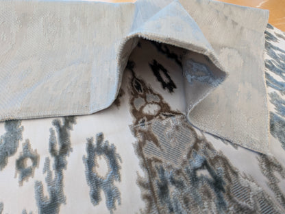 26"x 26" Scalamandre  Tai Lao Slate Blue Beige Velvet Ikat Paisley Viscose Cotton MSRP USD 532/y - 82 EV56