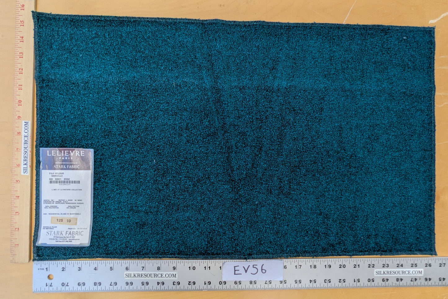 15"x26" Lelievre Paris Fuji Velour Sarcelle Blue Velvet Polyester Cotton Solid - 88 EV56