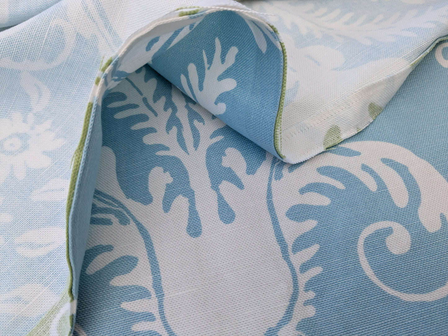 1.2 yards Scalamandre Primavera Sky Blue White Linen Cotton Damask Floral -  MSRP USD 602/y