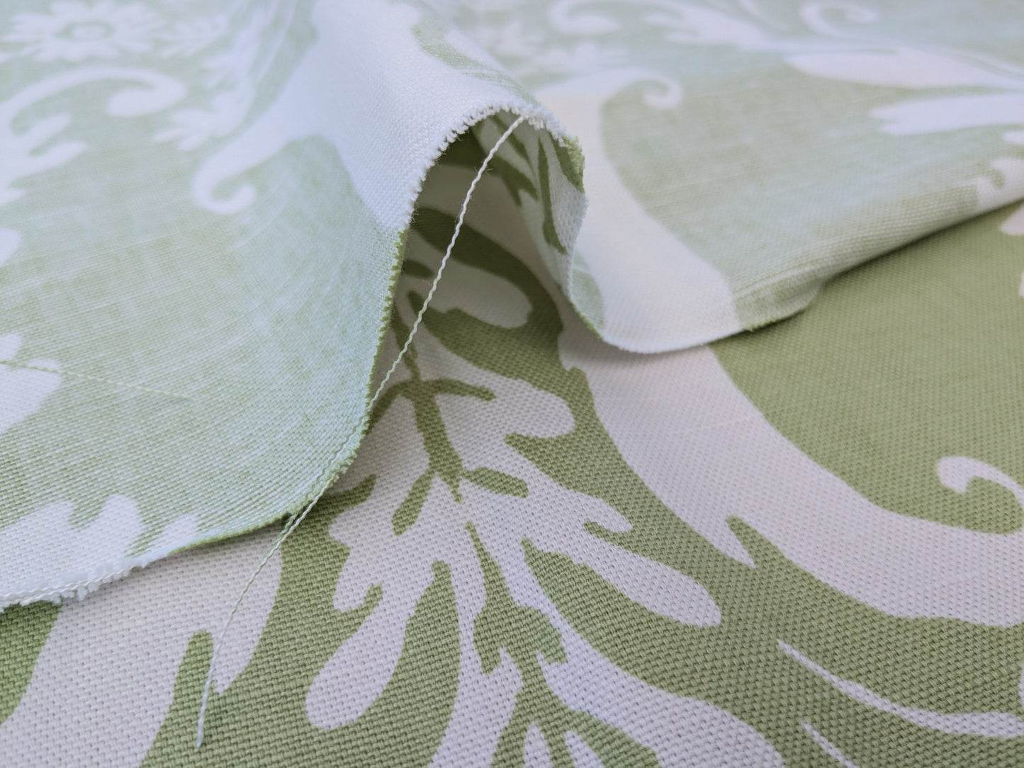 1.2 yards Scalamandre Primavera Celery Green White Linen Cotton Damask Floral -  MSRP USD 602/y