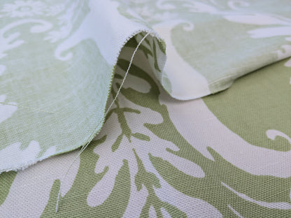 1.2 yards Scalamandre Primavera Celery Green White Linen Cotton Damask Floral -  MSRP USD 602/y