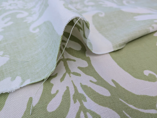 1.2 yards Scalamandre Primavera Celery Green White Linen Cotton Damask Floral -  MSRP USD 602/y