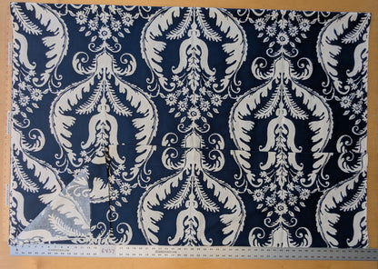 2.4 yards Scalamandre Primavera Linen Print Navy Blue White Cotton Damask Floral - MSRP USD 602/y
