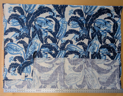2.4 yards Scalamandre Grey Watkins  Tropique Marine Blue  White Tropical Botanical 100% Linen MSRP USD 558/y