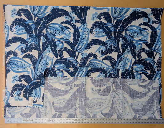 2.4 yards Scalamandre Grey Watkins  Tropique Marine Blue  White Tropical Botanical 100% Linen MSRP USD 558/y