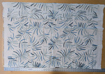 1.2 yards Scalamandre Lelievre Mimosa Santorin Blue Black on White Embroidered Fern Foliage Linen