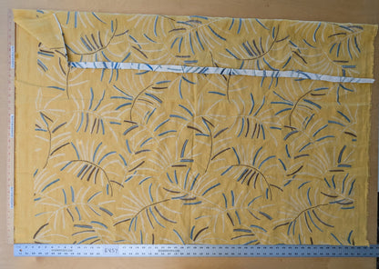 1.2 yards - Scalamandre Lelievre Mimosa Blue White on Yellow Embroidered Fern Foliage Linen