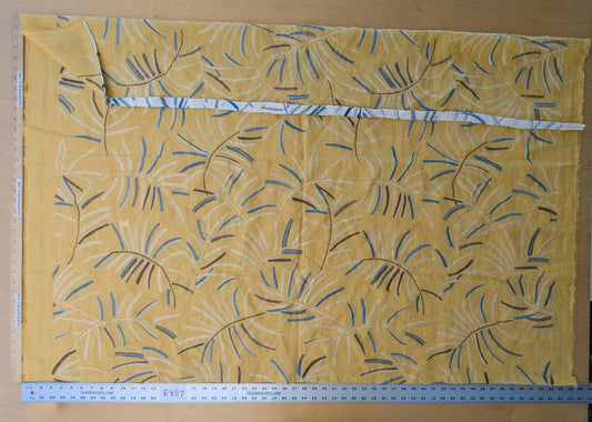 1.2 yards - Scalamandre Lelievre Mimosa Blue White on Yellow Embroidered Fern Foliage Linen