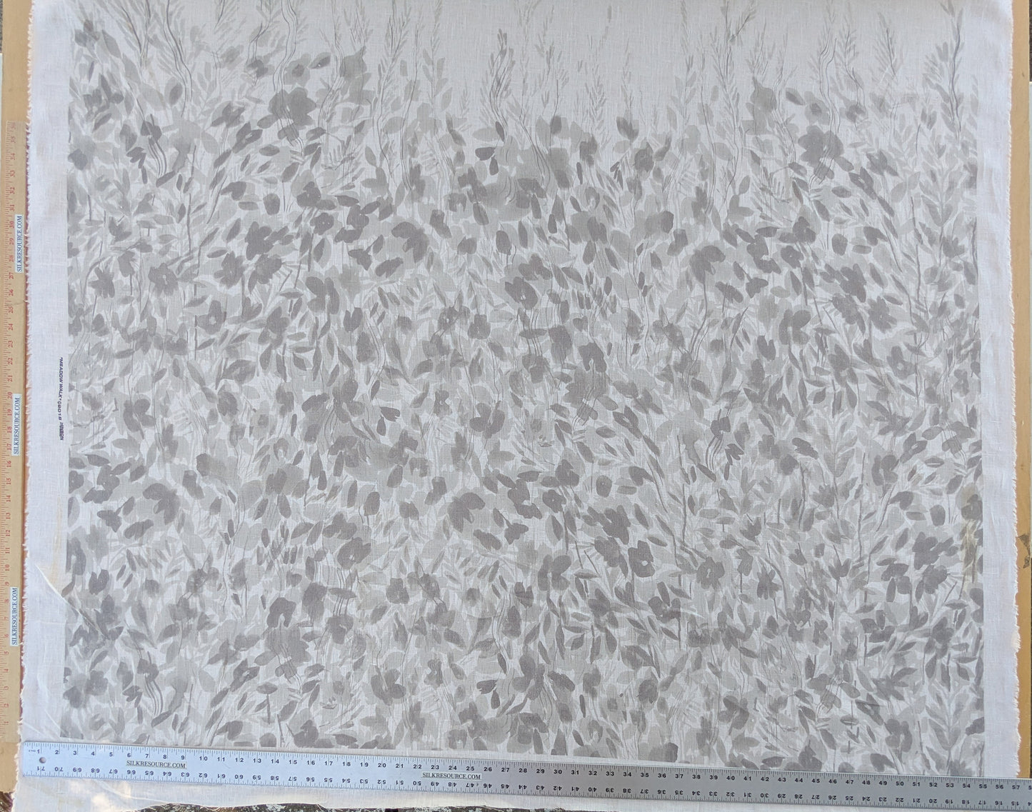 Scalamandre Meadow Walk Panel Grey White 100% Linen Botanical - By Vertical Repeat 126 inches