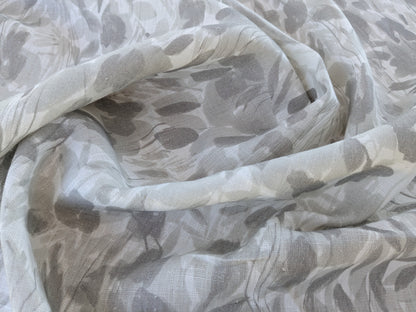 Scalamandre Meadow Walk Panel Grey White 100% Linen Botanical - By Vertical Repeat 126 inches