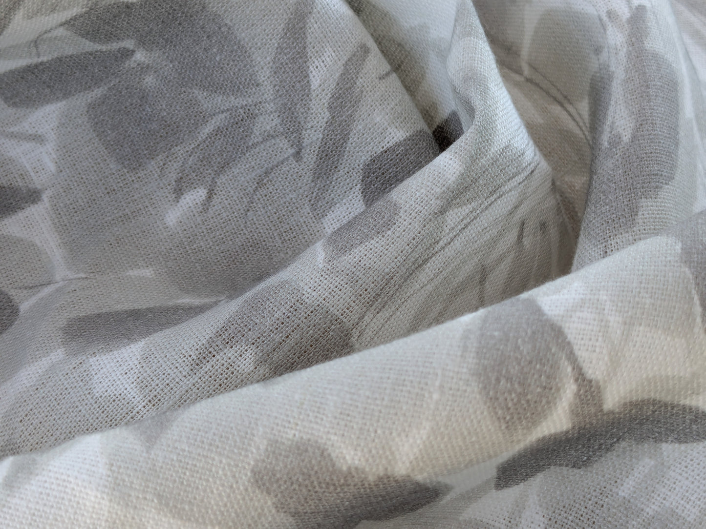 Scalamandre Meadow Walk Panel Grey White 100% Linen Botanical - By Vertical Repeat 126 inches