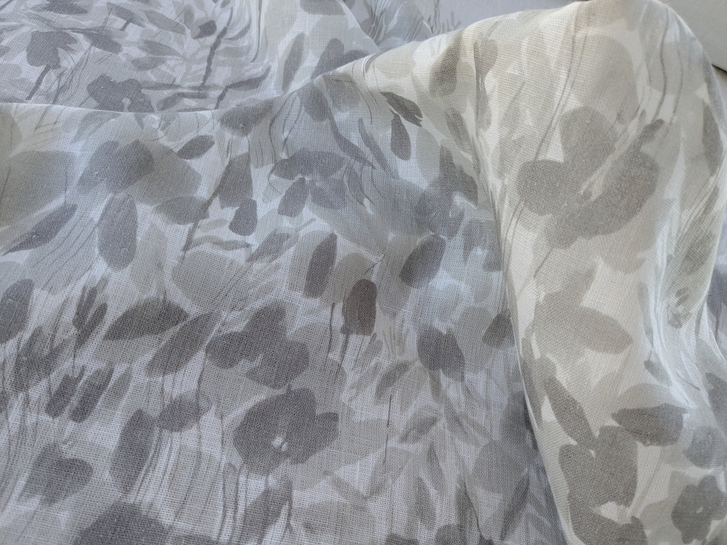 Scalamandre Meadow Walk Panel Grey White 100% Linen Botanical - By Vertical Repeat 126 inches