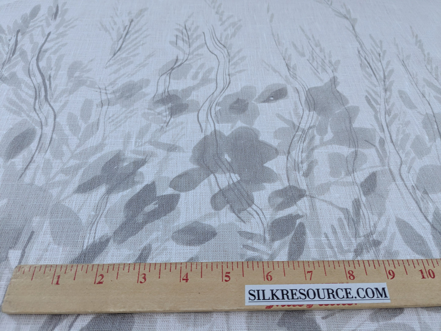 Scalamandre Meadow Walk Panel Grey White 100% Linen Botanical - By Vertical Repeat 126 inches
