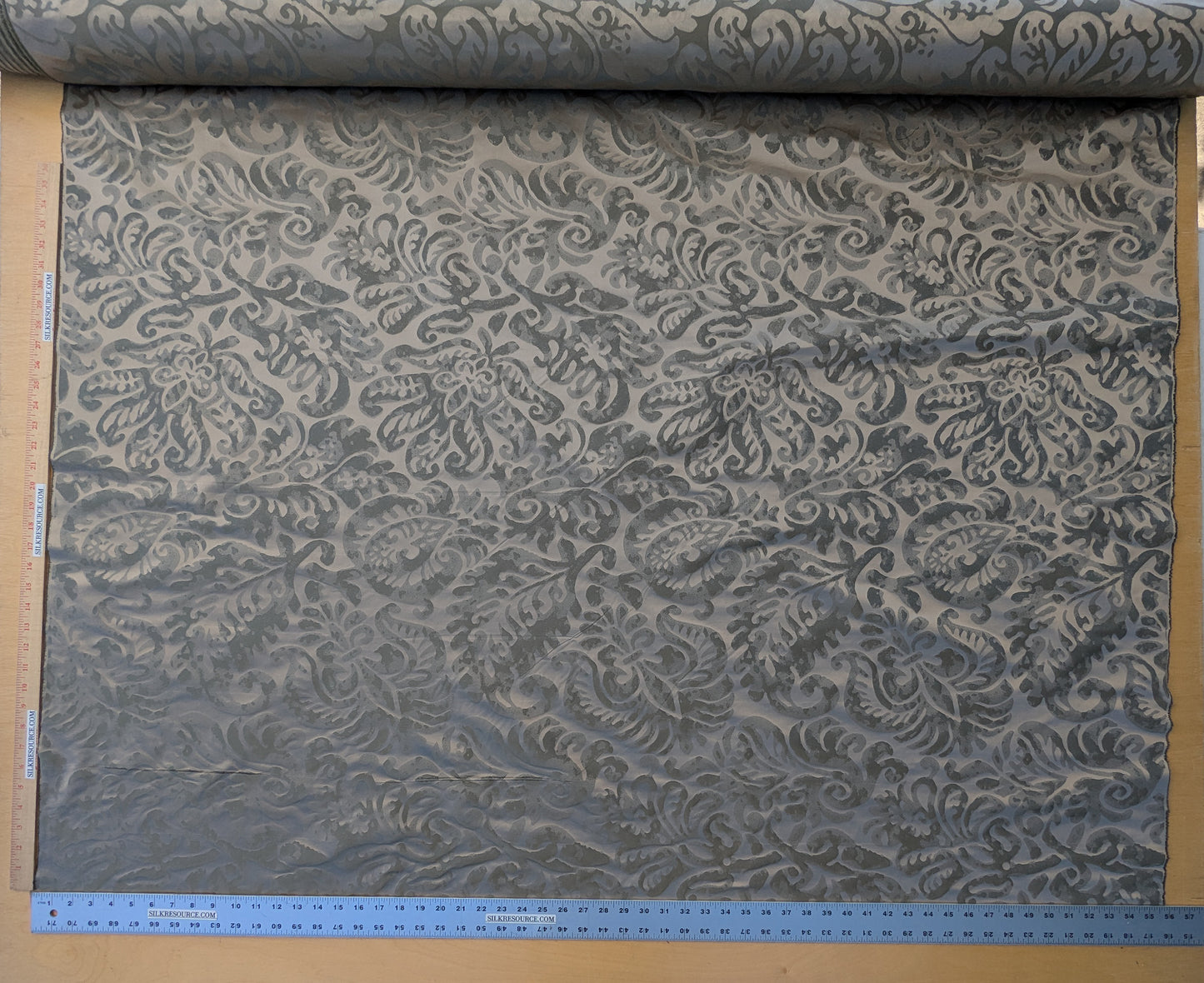 Hiend Abstract "Papercut" Silk Swirl Fleur De Lys Pomegranate in Olivette Grey Silver Pomegranite - By yard