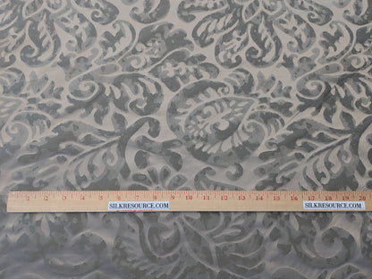 Hiend Abstract "Papercut" Silk Swirl Fleur De Lys Pomegranate in Olivette Grey Silver Pomegranite - By yard