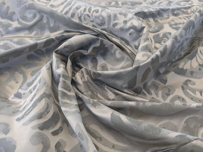 Hiend Abstract "Papercut" Silk Swirl Fleur De Lys Pomegranate in Olivette Grey Silver Pomegranite - By yard