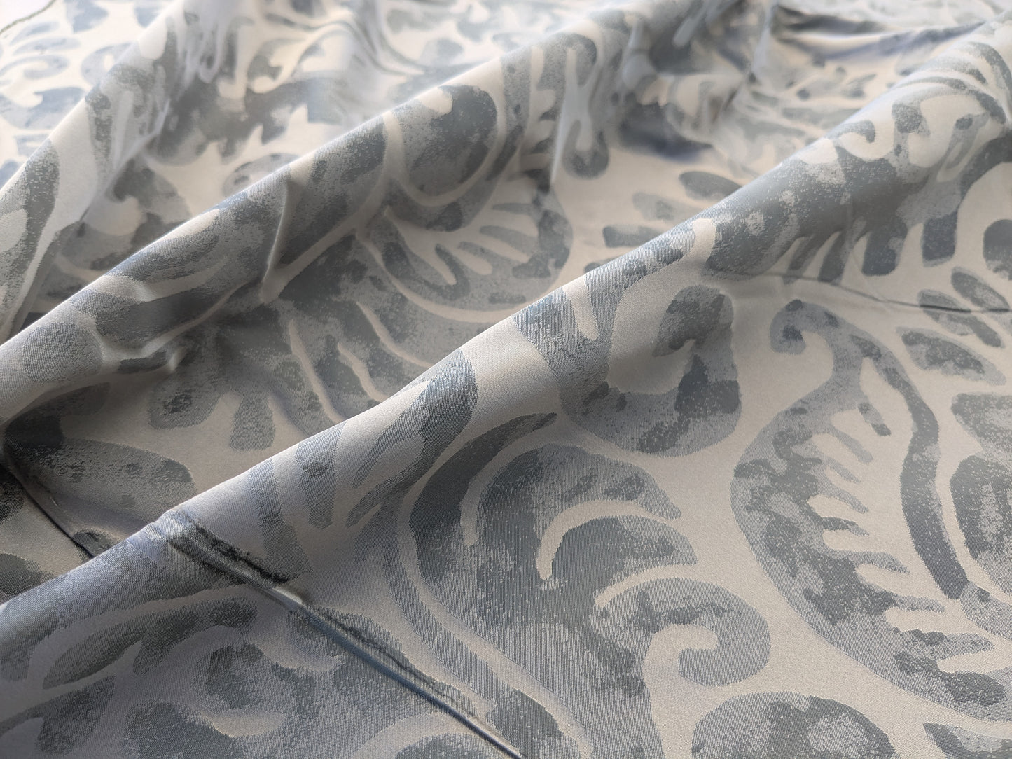 Hiend Abstract "Papercut" Silk Swirl Fleur De Lys Pomegranate in Olivette Grey Silver Pomegranite - By yard