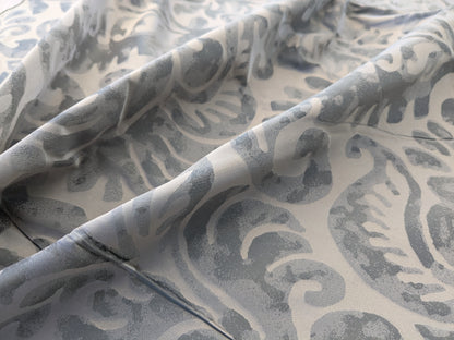 Hiend Abstract "Papercut" Silk Swirl Fleur De Lys Pomegranate in Olivette Grey Silver Pomegranite - By yard