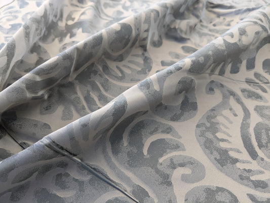 Hiend Abstract "Papercut" Silk Swirl Fleur De Lys Pomegranate in Olivette Grey Silver Pomegranite - By yard