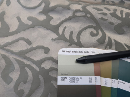 Hiend Abstract "Papercut" Silk Swirl Fleur De Lys Pomegranate in Olivette Grey Silver Pomegranite - By yard