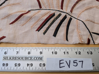 1.2 yards - Scalamandre Lelievre Mimosa Red Black on Peach Embroidered Fern Foliage Linen