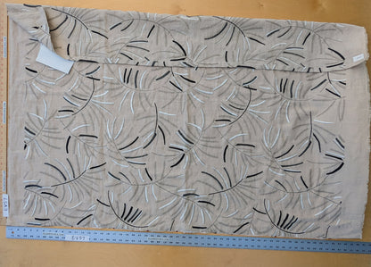 1.2 yards - Scalamandre Lelievre Mimosa White Black on Beige Embroidered Fern Foliage Linen