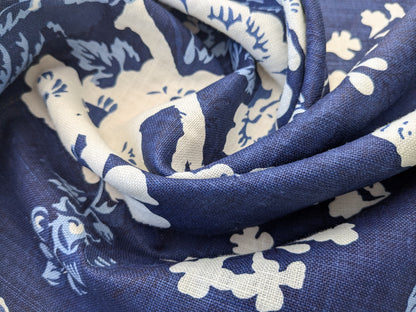 1.2 yards Scalamandre Ascot Linen Print Navy Blue White Floral Print MSRP USD 606/y
