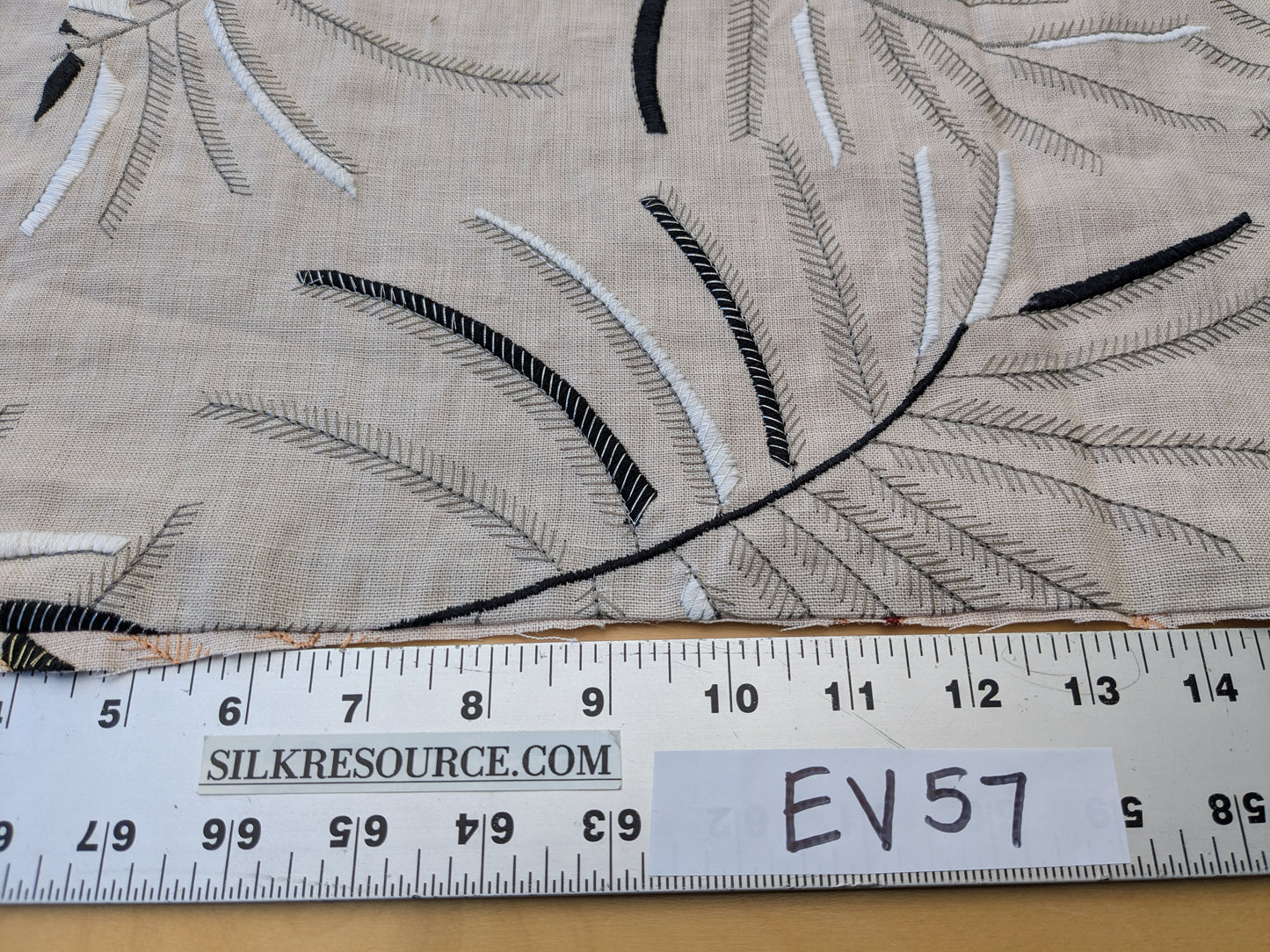 1.1 yards - Scalamandre Lelievre Mimosa White Black on Beige Embroidered Fern Foliage Linen