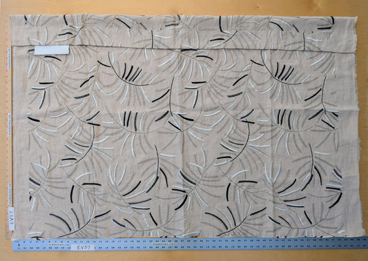 1.1 yards - Scalamandre Lelievre Mimosa White Black on Beige Embroidered Fern Foliage Linen