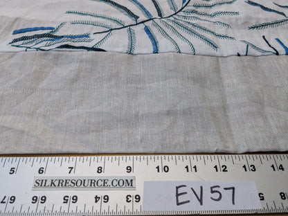 1.3 yards Scalamandre Lelievre Mimosa Santorin Blue Black on White Embroidered Fern Foliage Linen