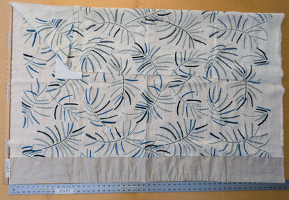 1.3 yards Scalamandre Lelievre Mimosa Santorin Blue Black on White Embroidered Fern Foliage Linen