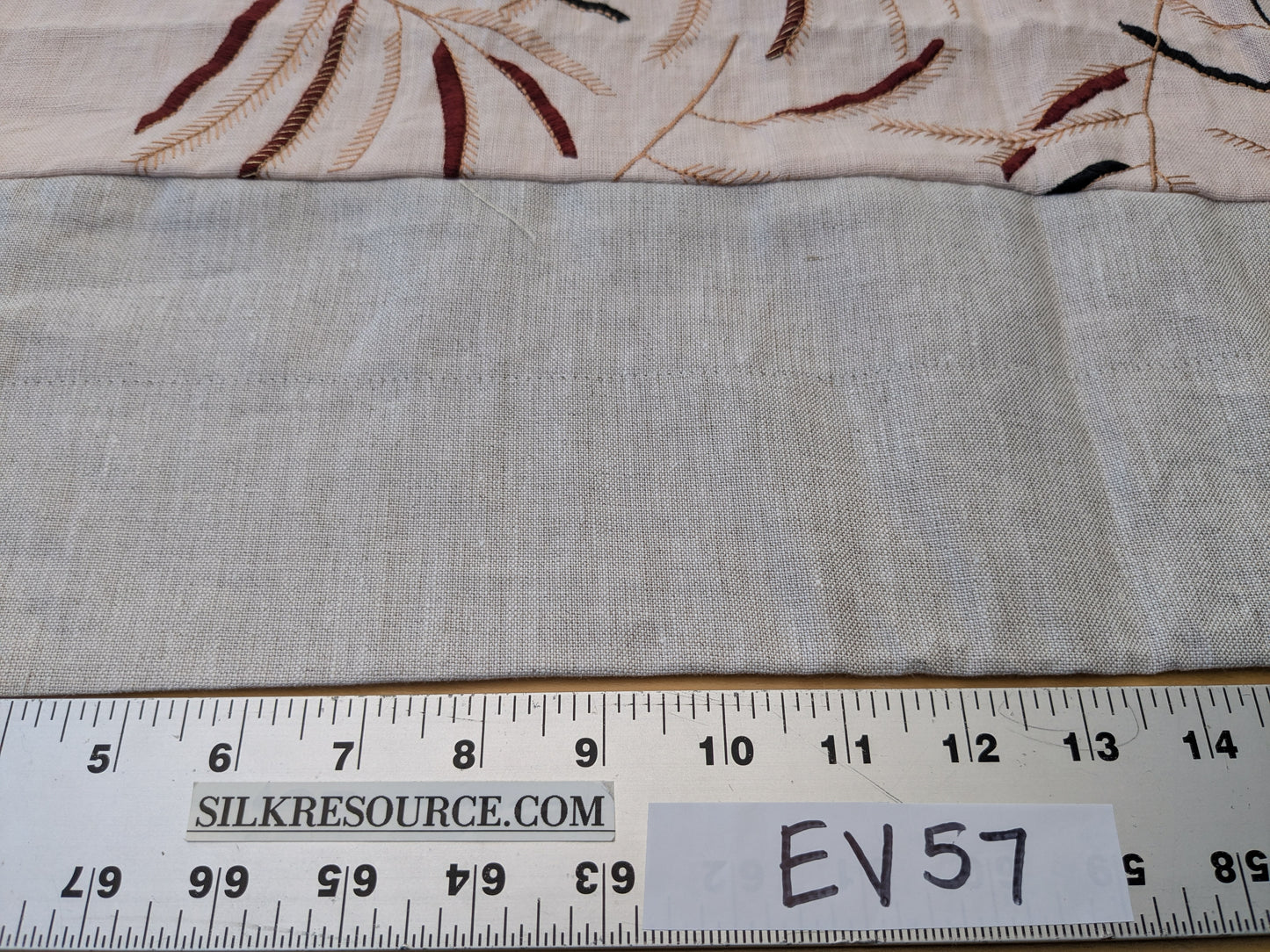 1.3 yards - Scalamandre Lelievre Mimosa Red Black on Peach Embroidered Fern Foliage Linen