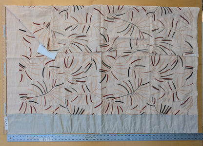 1.3 yards - Scalamandre Lelievre Mimosa Red Black on Peach Embroidered Fern Foliage Linen
