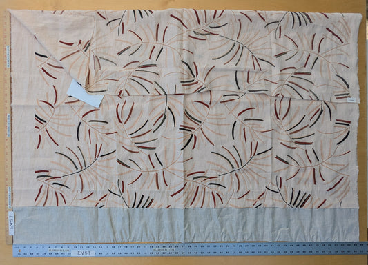 1.3 yards - Scalamandre Lelievre Mimosa Red Black on Peach Embroidered Fern Foliage Linen
