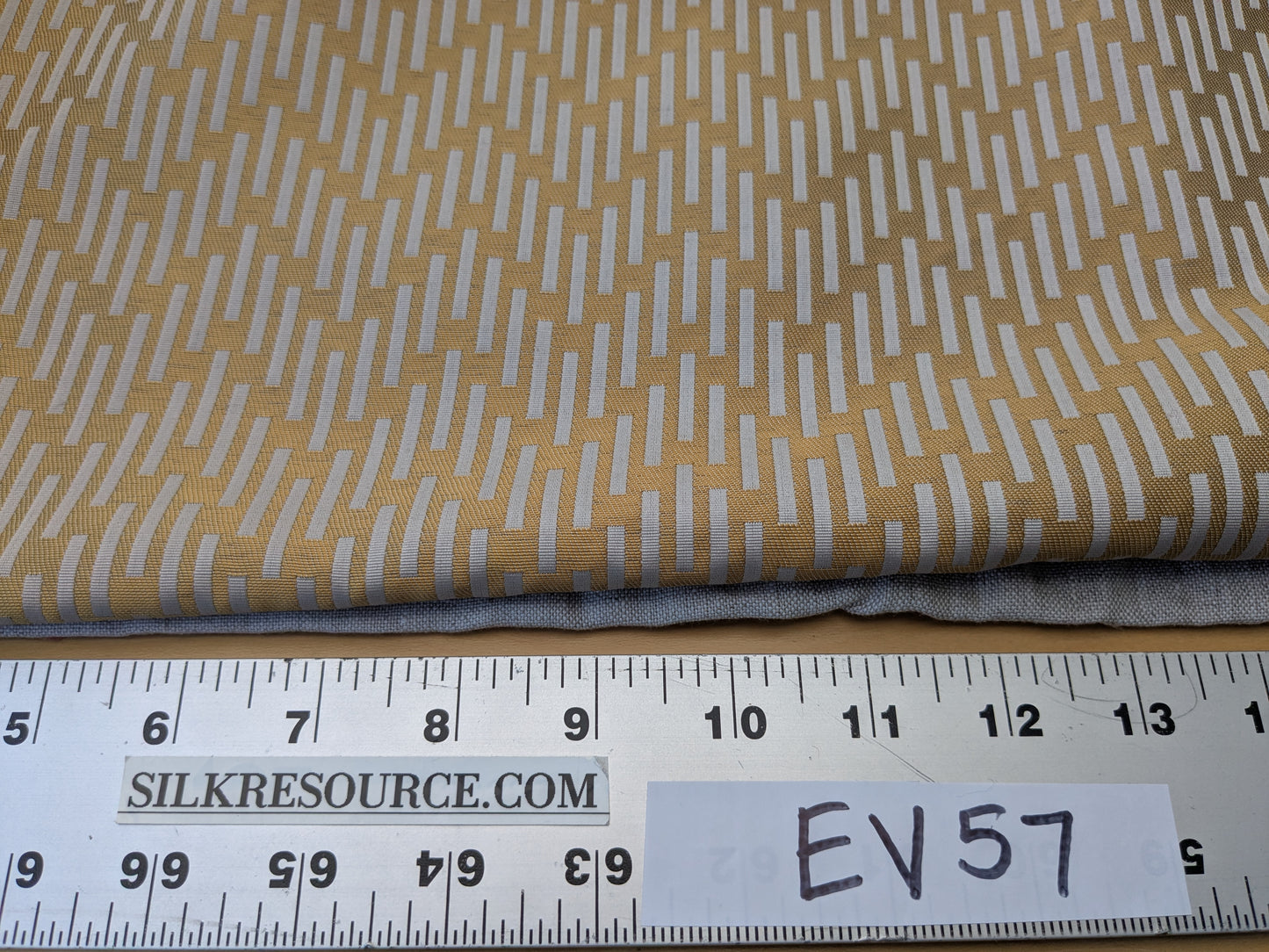 2.6 yards Lelievre Barette Fabric - Modernist Geometric Jacquard in Mustard Gold on Oyster Grey Ground