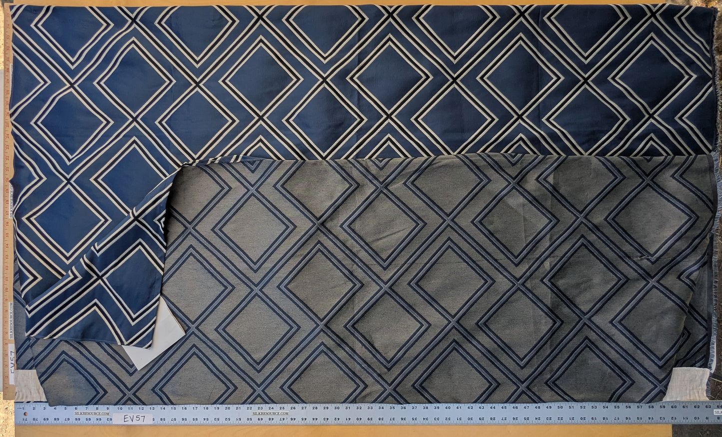 2.6 yards Navy Diamond Jacquard - Art Deco Geometric in Blue, Cream and Black
