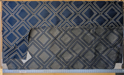 2.6 yards Navy Diamond Jacquard - Art Deco Geometric in Blue, Cream and Black