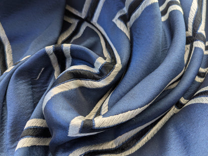 2.6 yards Navy Diamond Jacquard - Art Deco Geometric in Blue, Cream and Black