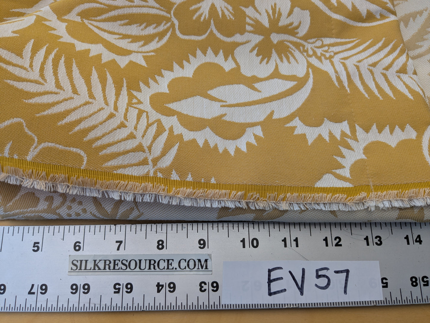 2.3 yards Hibiscus Tropical White Floral on Mustard Ground Yellow