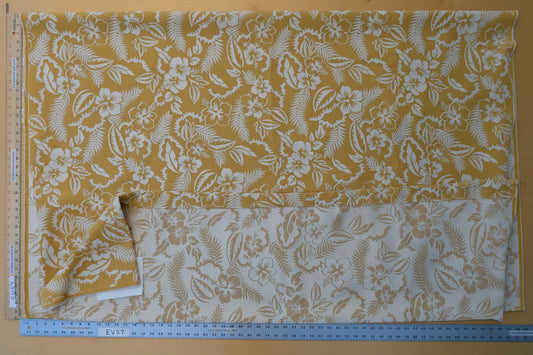 2.3 yards Hibiscus Tropical White Floral on Mustard Ground Yellow